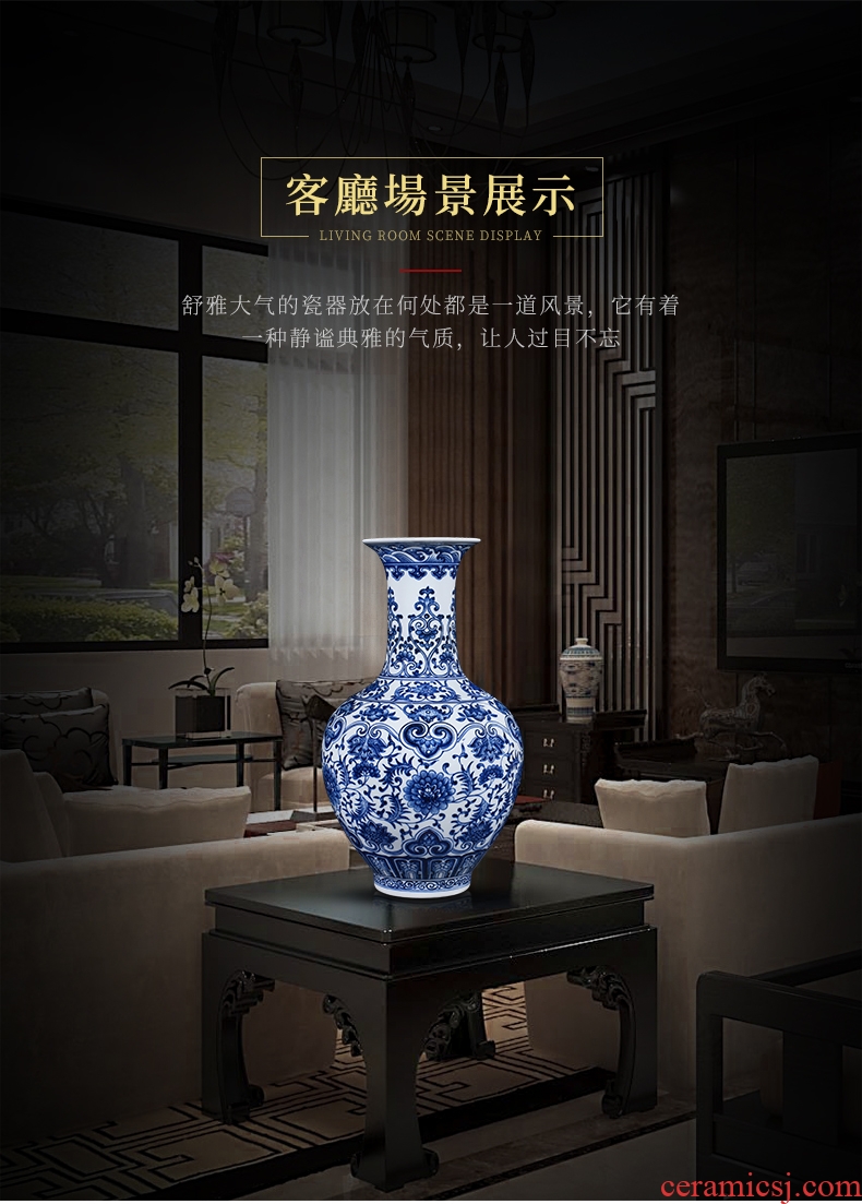 Jingdezhen ceramic antique hand-painted large blue and white porcelain vase furnishing articles flower arranging new Chinese style living room porch decoration decoration