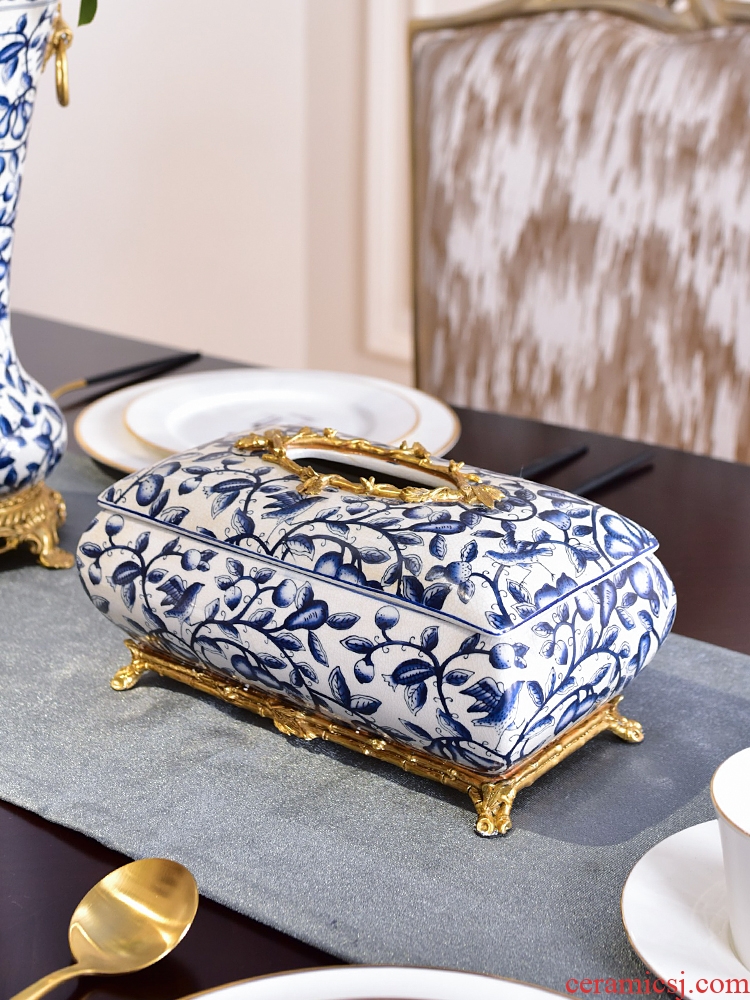 Murphy's new Chinese style classic blue and white porcelain with copper paper towel box of contemporary sitting room dining-room tea table place smoke box