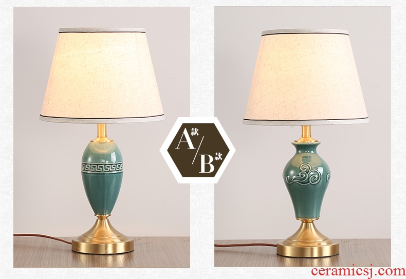 All copper ceramic desk lamp LED lamp of bedroom the head of a bed of new Chinese style is contemporary and contracted ice to crack the sitting room is the study of fret lamp