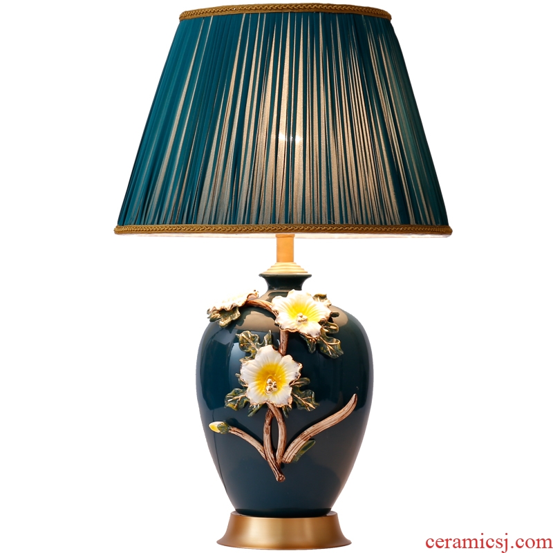 Full copper colored enamel lamp American bedroom berth lamp warm continental creative ceramic new Chinese style wedding room living room