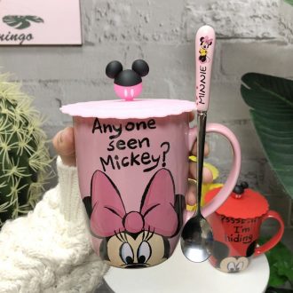 Mickey mark cup with cover spoon ins cartoon cute girl of glass Disney Mickey Mouse ceramic cup