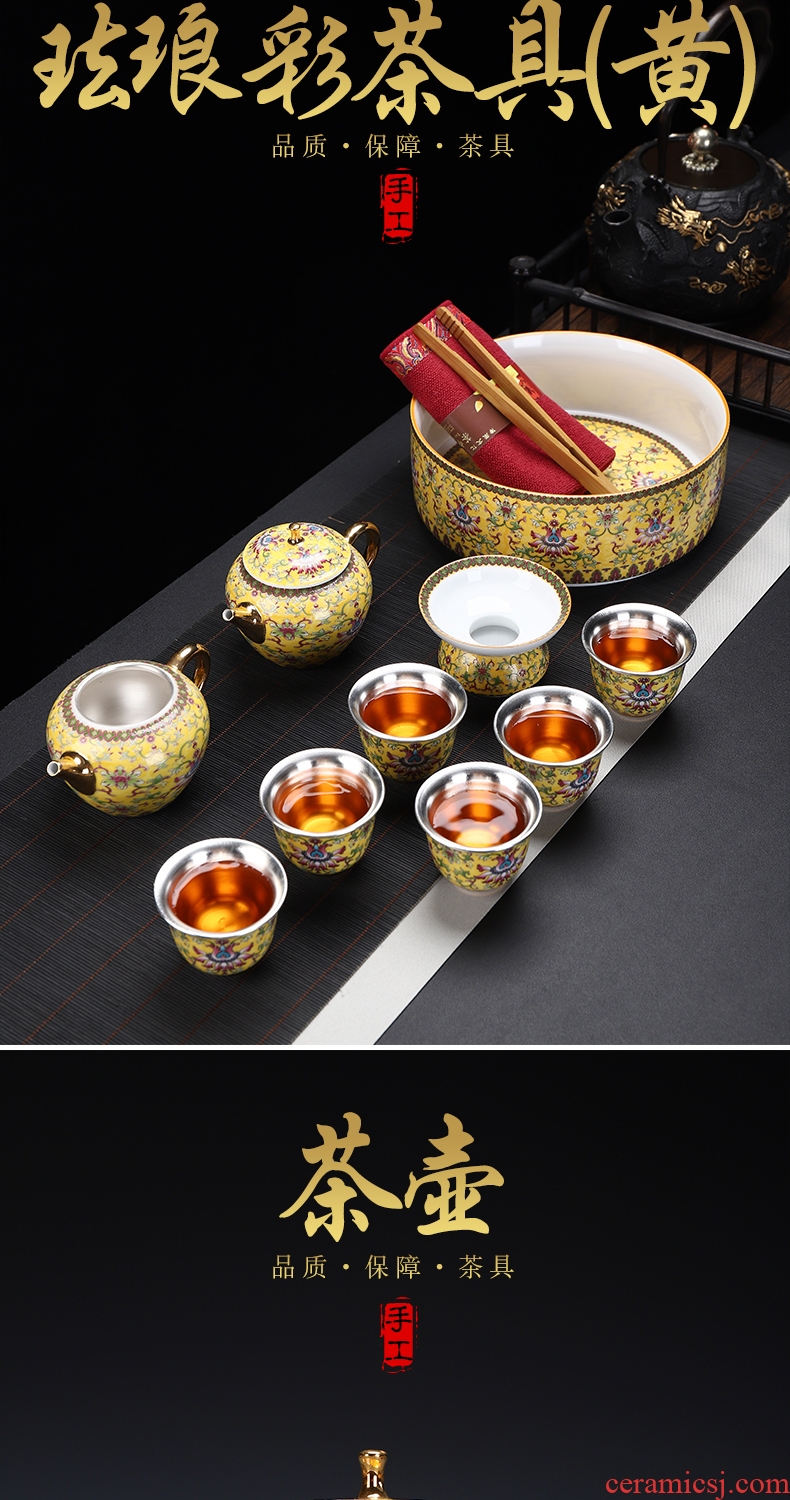 Recreational product gold colored enamel porcelain tea set coppering.as silver clasp porcelain tea set the whole court wind office tea kettle