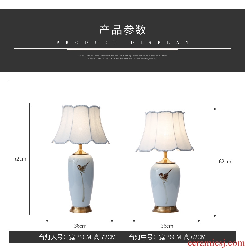 Jingdezhen new Chinese style Chinese wind ceramic desk lamp lamp of bedroom the head of a bed restoring ancient zen sitting room sofa tea table lamp