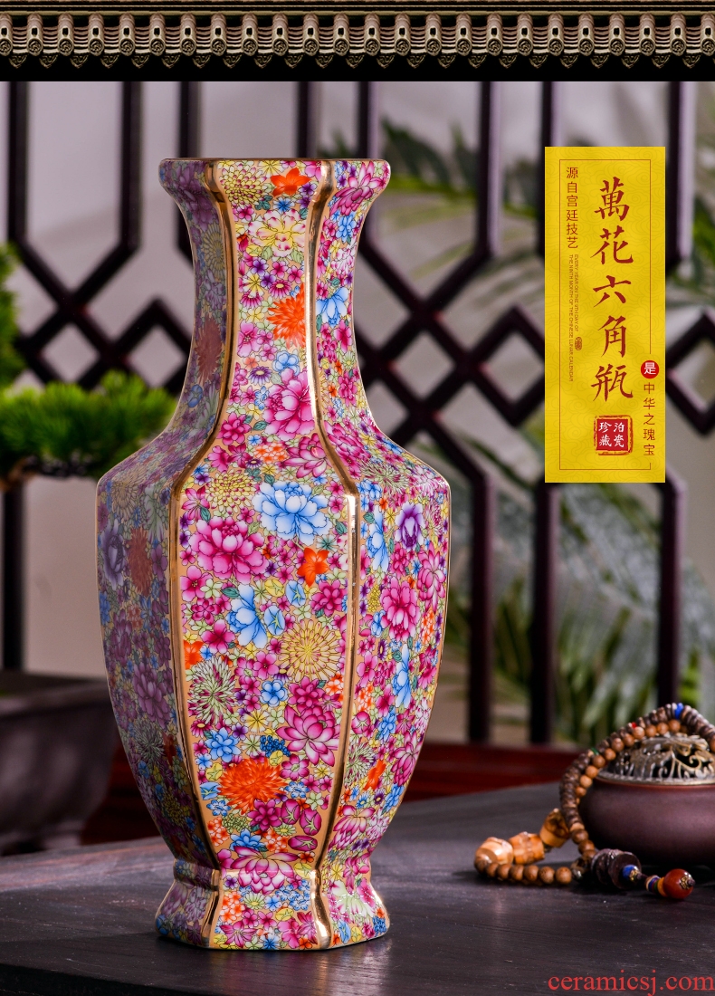 Jingdezhen ceramics powder enamel flower vase sitting room porch flower arrangement of Chinese style household decoration vase furnishing articles