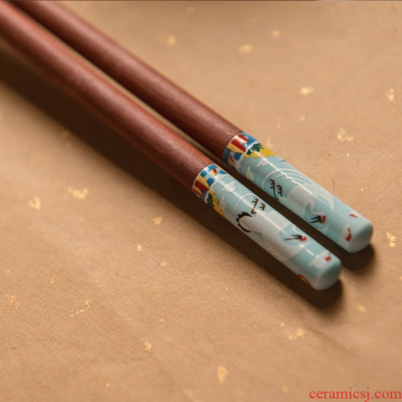 Red ceramic military strategy chopsticks chopsticks gift boxes log handmade gifts creative gifts of high-grade wooden chopsticks