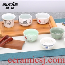 Four-walled yard single tureen lid ceramic tea cup bowl celadon flower tea set zero with three large jingdezhen porcelain