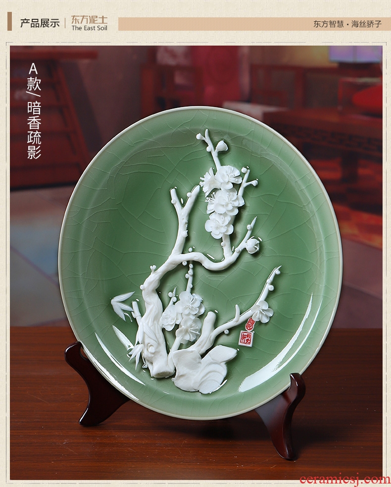 Oriental clay ceramic flowers 12 inches hang dish furnishing articles partition decoration/TV ark impressions of fluidity H31-01 a