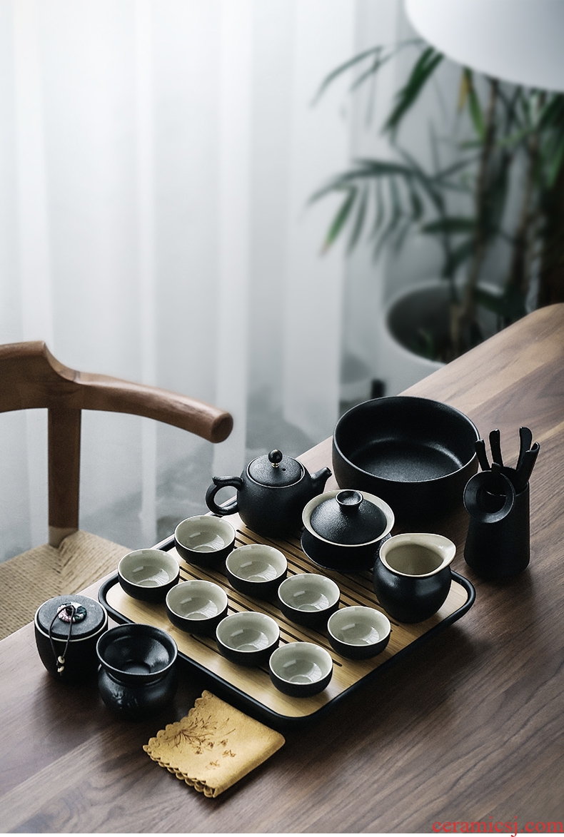 Three thousand household tureen tea cups of black tea village set ceramic teapot kung fu tea set contracted dry tea tray