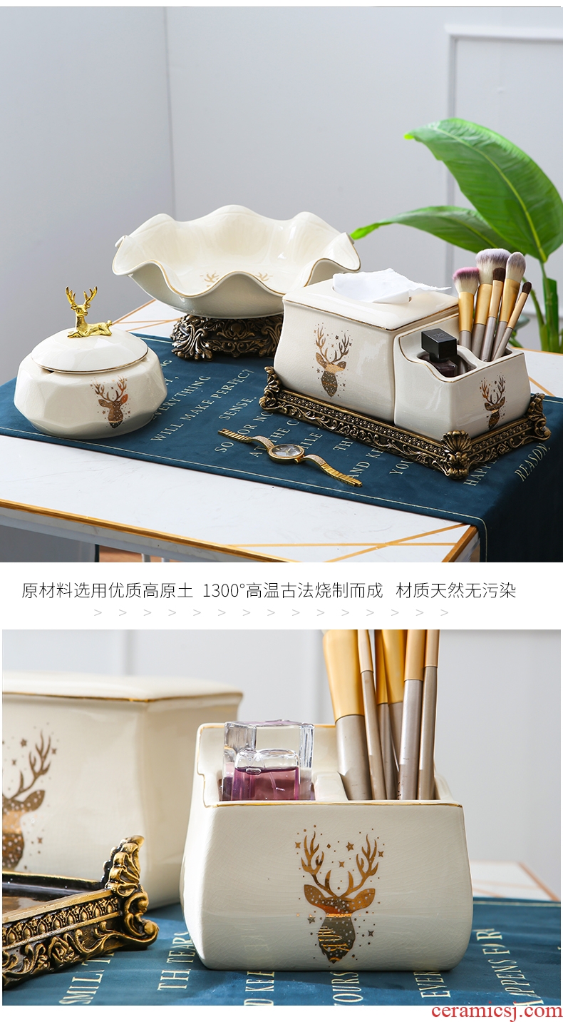 American multi-function box ceramic tissue box remote control to receive European creative smoke box sitting room tea table furnishing articles