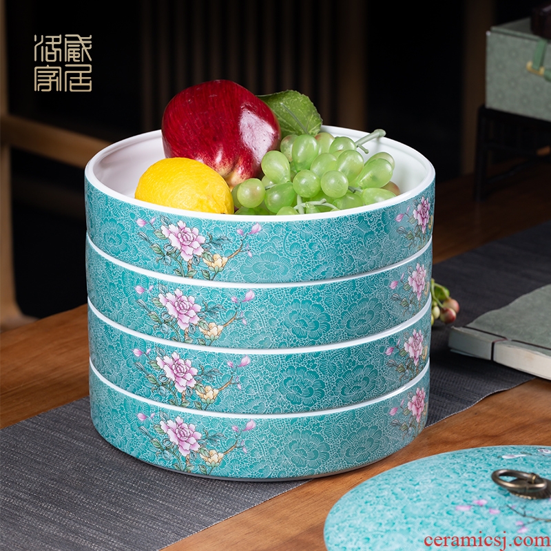 , pick flowers large jingdezhen ceramic seal pot pu 'er tea cake white tea boxes layers of cans