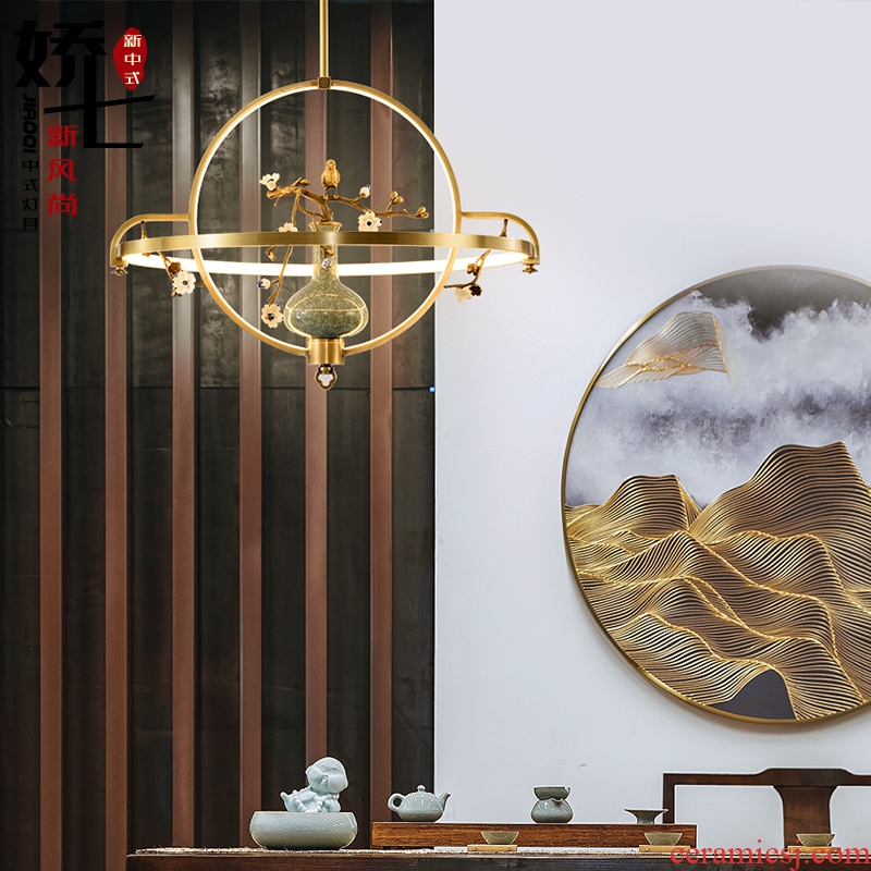 New Chinese style droplight copper sitting room lights all zen squid ice crack ceramic vase study bedroom villa China lamps and lanterns