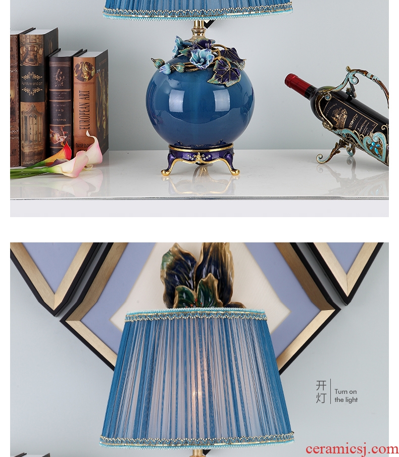 New Chinese style colored enamel porcelain lamp american-style villa luxury European ideas sitting room lamps and lanterns of bedroom the head of a bed lamp act the role ofing