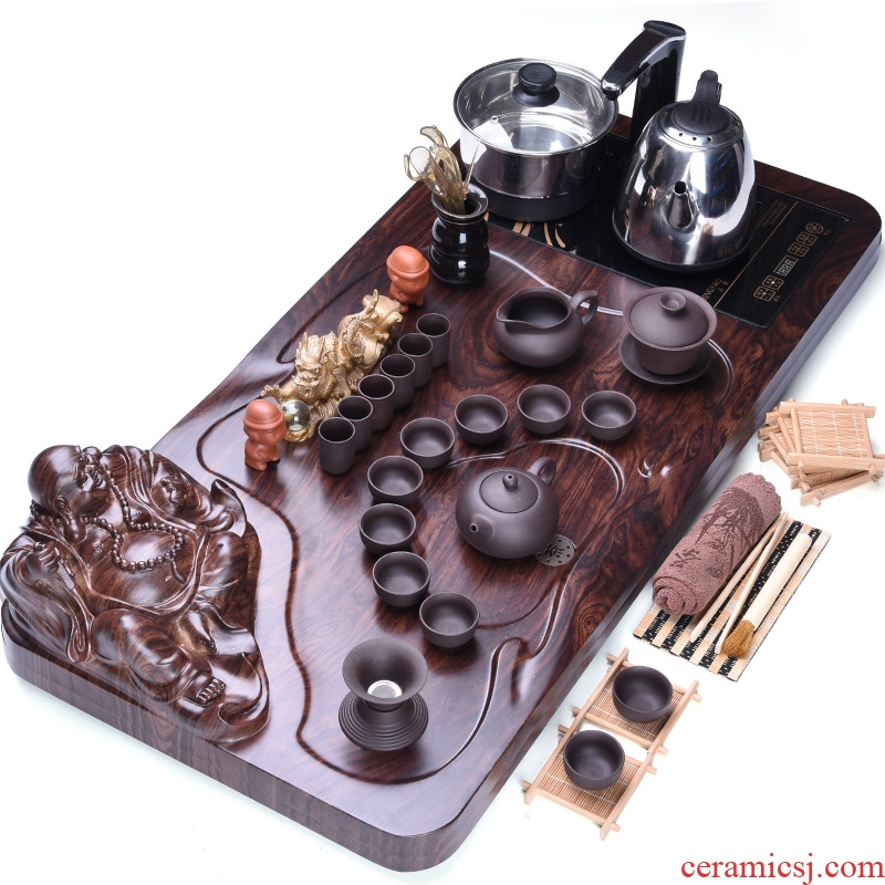 HaoFeng purple sand tea set home kung fu automatic ceramic cups teapot electric furnace tea tea tea tray