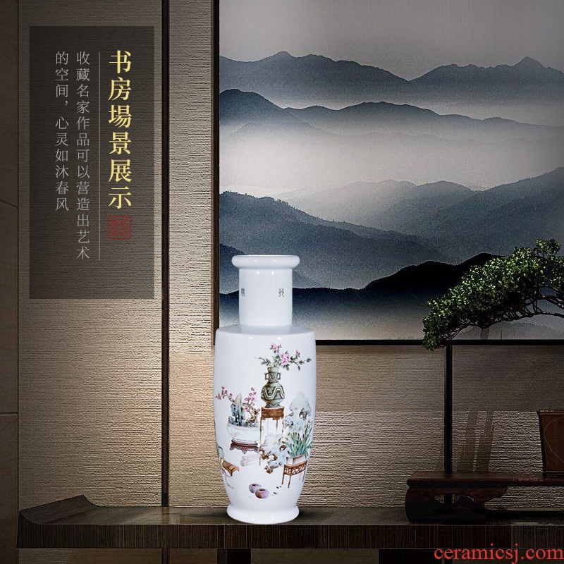 Master of jingdezhen ceramics hand-painted famille rose flower vase sitting room furniture collection of new Chinese style furnishing articles fall to the ground