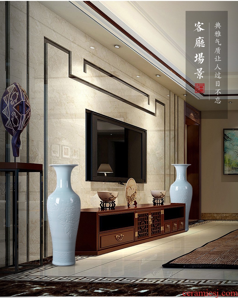 Jingdezhen ceramic sculpture big vase feng shui flower arranging furnishing articles villa living room floor large hotel opening gifts