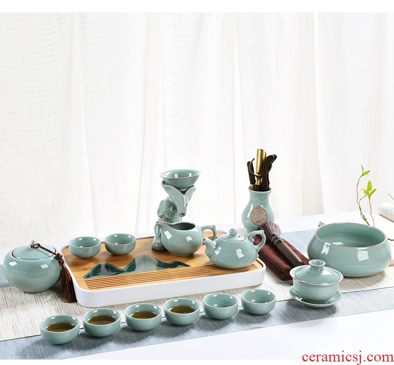 Elder brother kiln porcelain god kung fu tea set suits Chinese style household contracted ice crack open the slice celadon ceramic teapot teacup