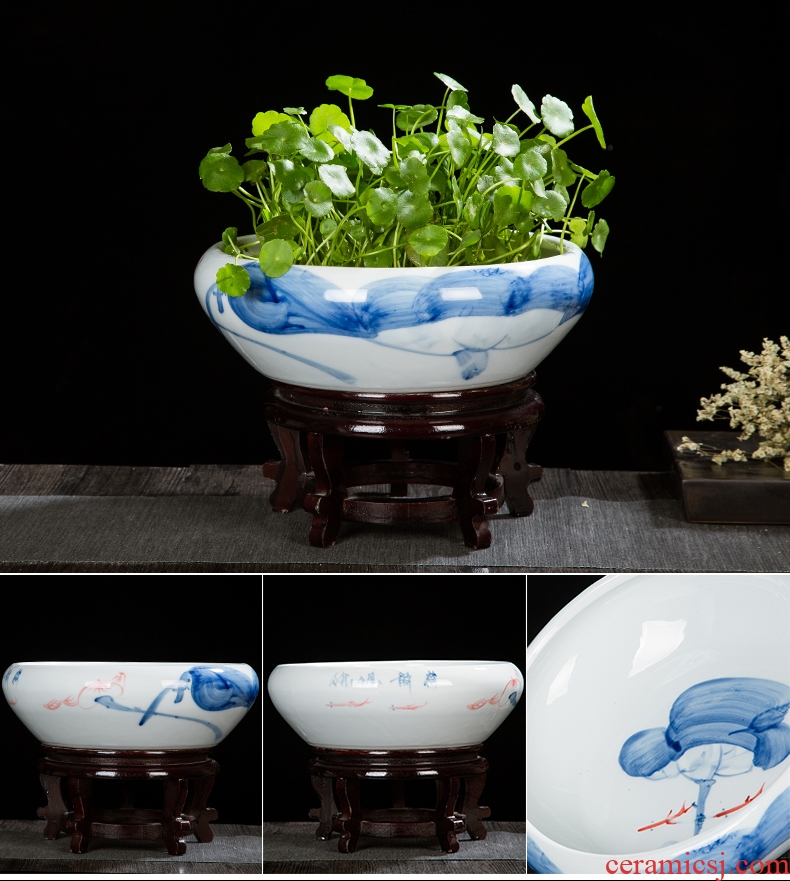Ceramic furnishing articles cornucopia of feng shui aquarium hand-painted breeding goldfish turtle cylinder water lily hydroponic plant basin of home decoration