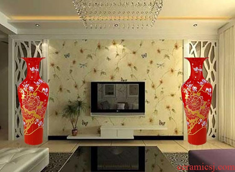 Black peony dark red dust heart big hall jingdezhen ceramics vase 1 m to 2 m new company opening a sitting room be born