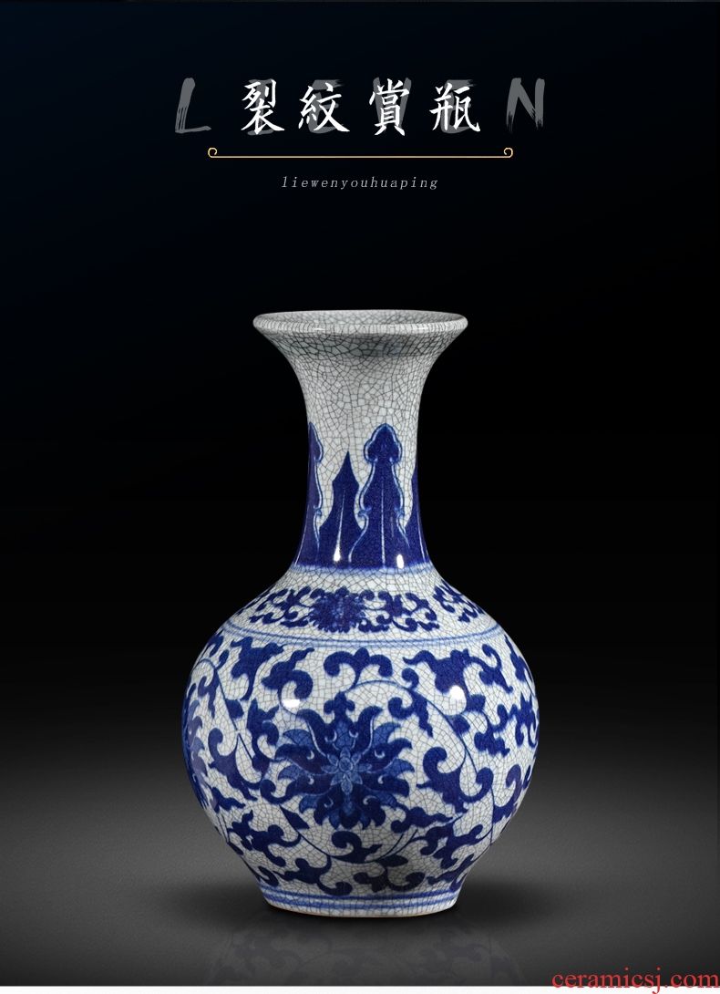 Jingdezhen blue and white porcelain vases, pottery and porcelain vase guanyao imitation antique imitation ice crack glaze blue and white porcelain home furnishing articles