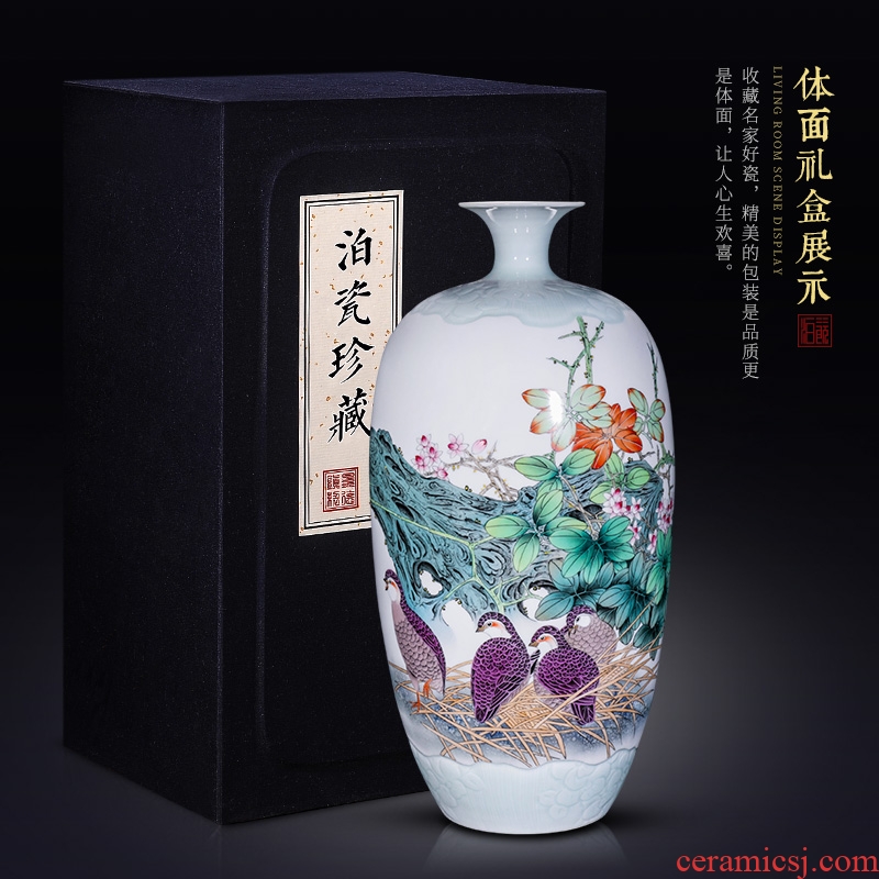 Jingdezhen ceramics hand-painted enamel vase furnishing articles flower arranging large sitting room be born home collection adornment