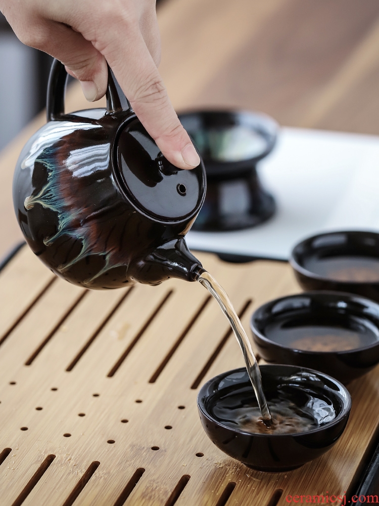 Three thousand ceramic kung fu tea tea tureen tea cup set household variable built red glaze, a complete set of the teapot