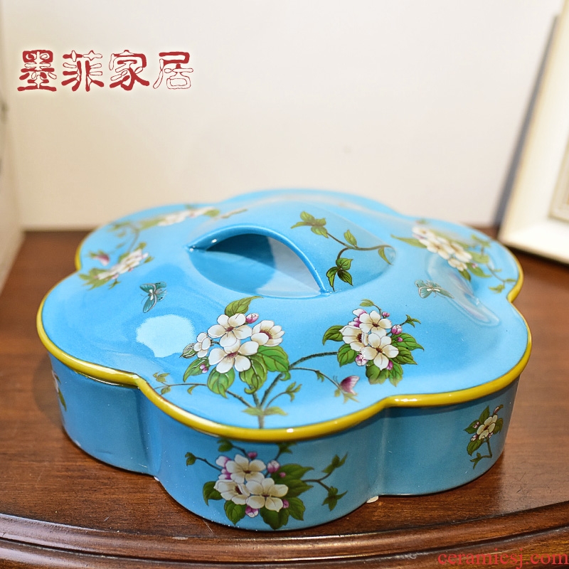 Murphy points of new Chinese style ceramic dry fruit bowl American country sitting room adornment with cover box of candy seeds receive a case