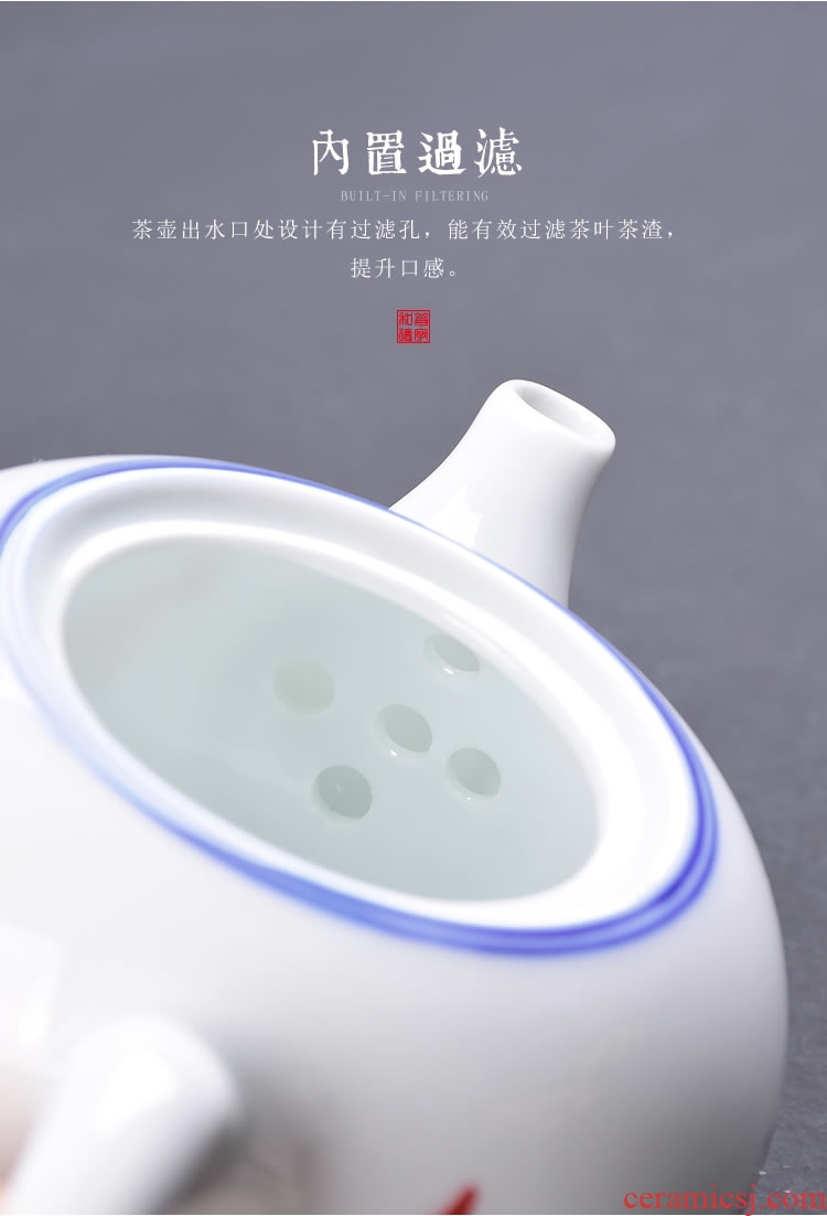Imitation Ming chenghua dou color restoring ancient ways of rooster cup archaize kung fu tea set single pot of blue-and-white porcelain tea pot