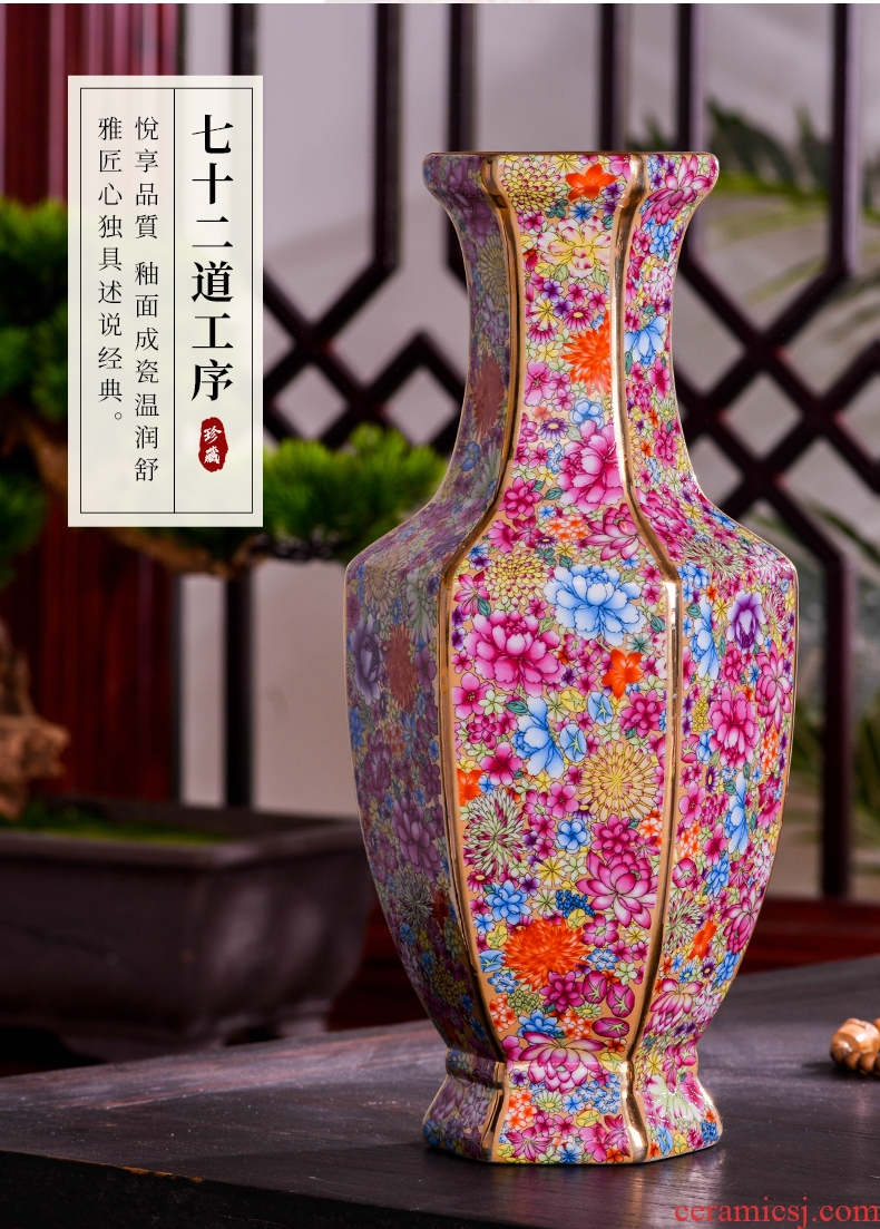 Jingdezhen ceramics powder enamel flower vase sitting room porch flower arrangement of Chinese style household decoration vase furnishing articles