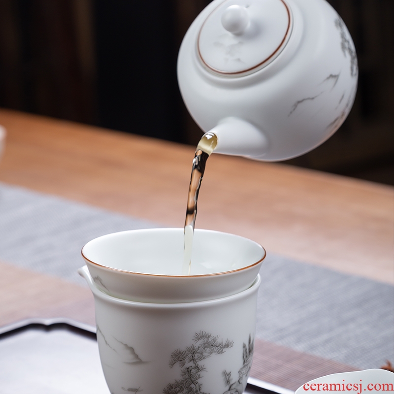 Blower, jingdezhen ceramic kung fu tea set household whole Chinese teapot tea cups and a cup of tea pot