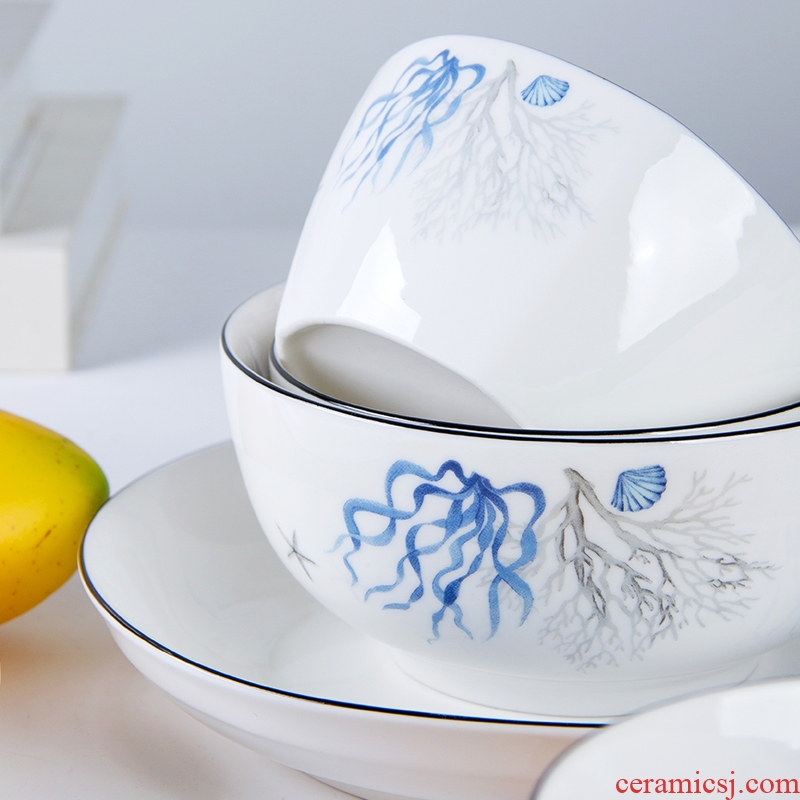 Jingdezhen ceramic plate household Nordic contracted dumpling dish to eat noodle soup dish dish dish plate combination