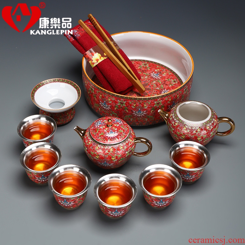 Recreational product gold colored enamel porcelain tea set coppering.as silver clasp porcelain tea set the whole court wind office tea kettle