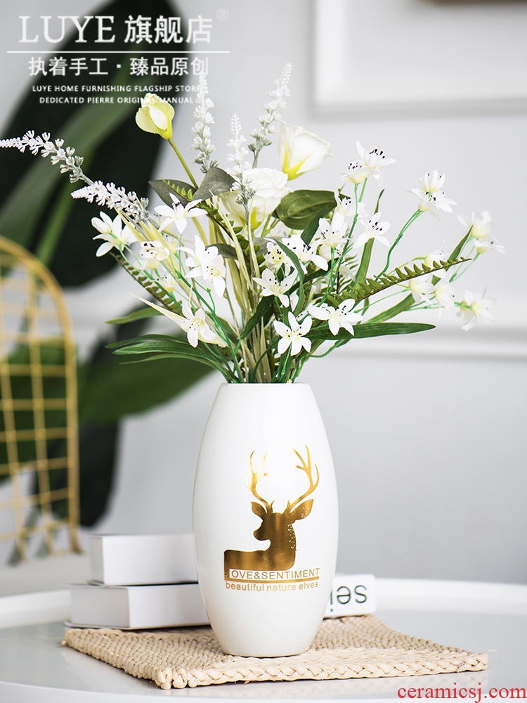 Table flower vase furnishing articles Nordic contracted ins creative modern decorative white household ceramic decoration in the sitting room