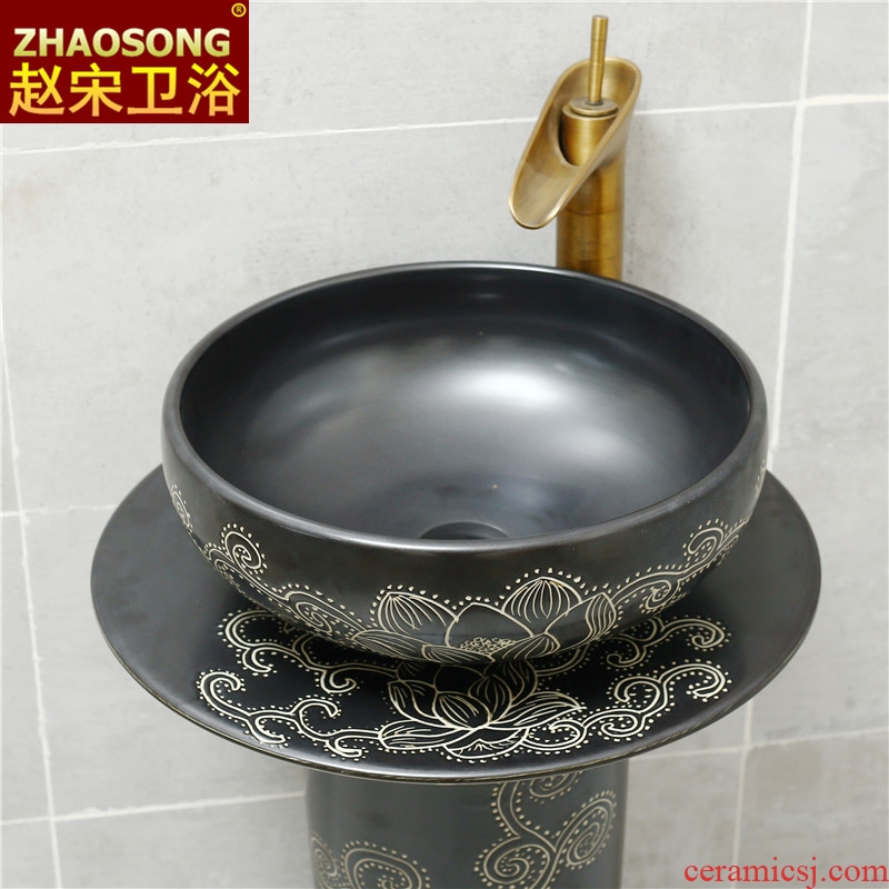 Ancient Chinese ceramics pillar lavabo balcony ground lavatory basin antifreeze sink black outside