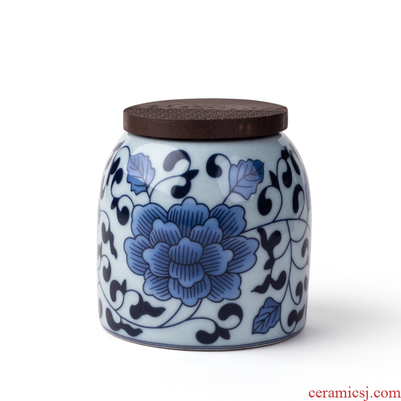 Bo yao small POTS puer tea cake moisture storage tank caddy of blue and white porcelain ceramic household seal pot tin lid