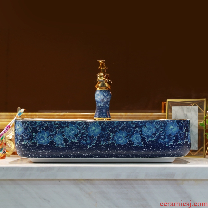 Gold cellnique European stage basin blue square household contracted art ceramics sink on the sink