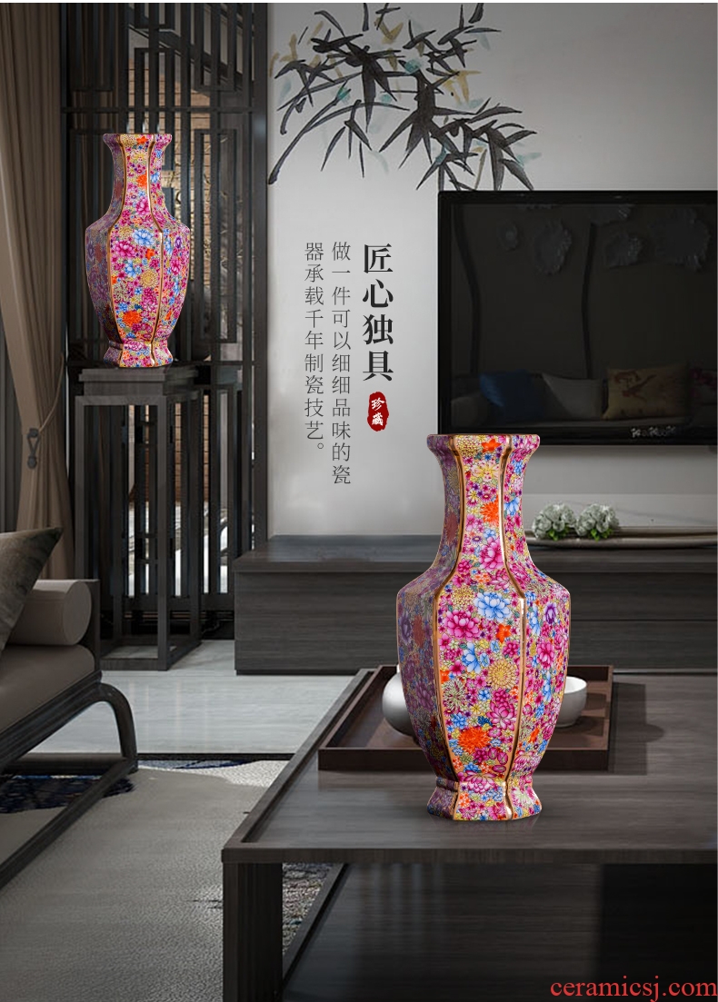 Jingdezhen ceramics powder enamel flower vase sitting room porch flower arrangement of Chinese style household decoration vase furnishing articles