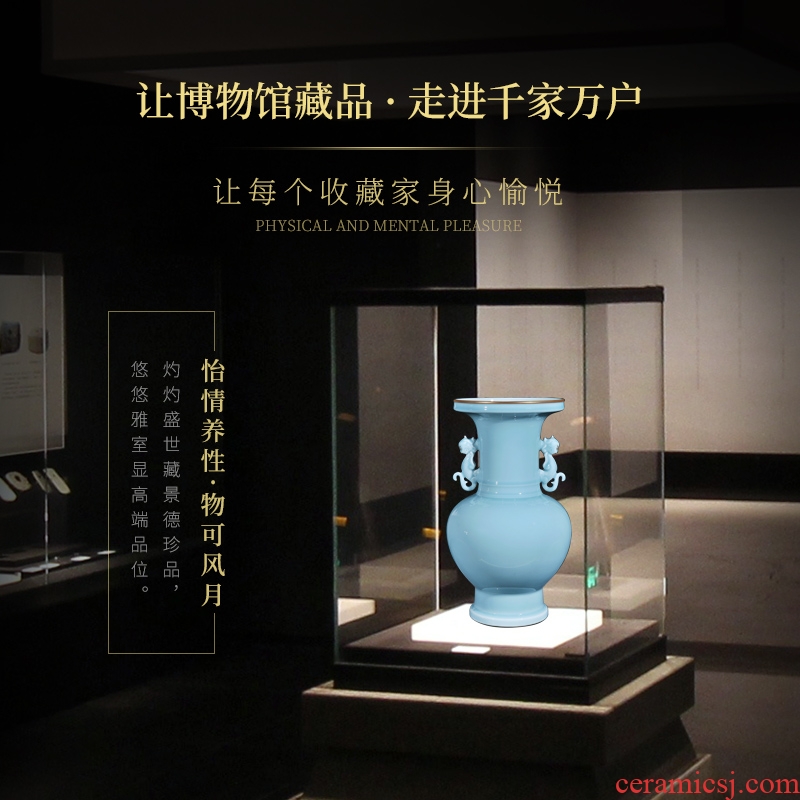 Jingdezhen ceramics imitation qing qianlong powder blue glaze vase sitting room of Chinese style household decorations collection furnishing articles