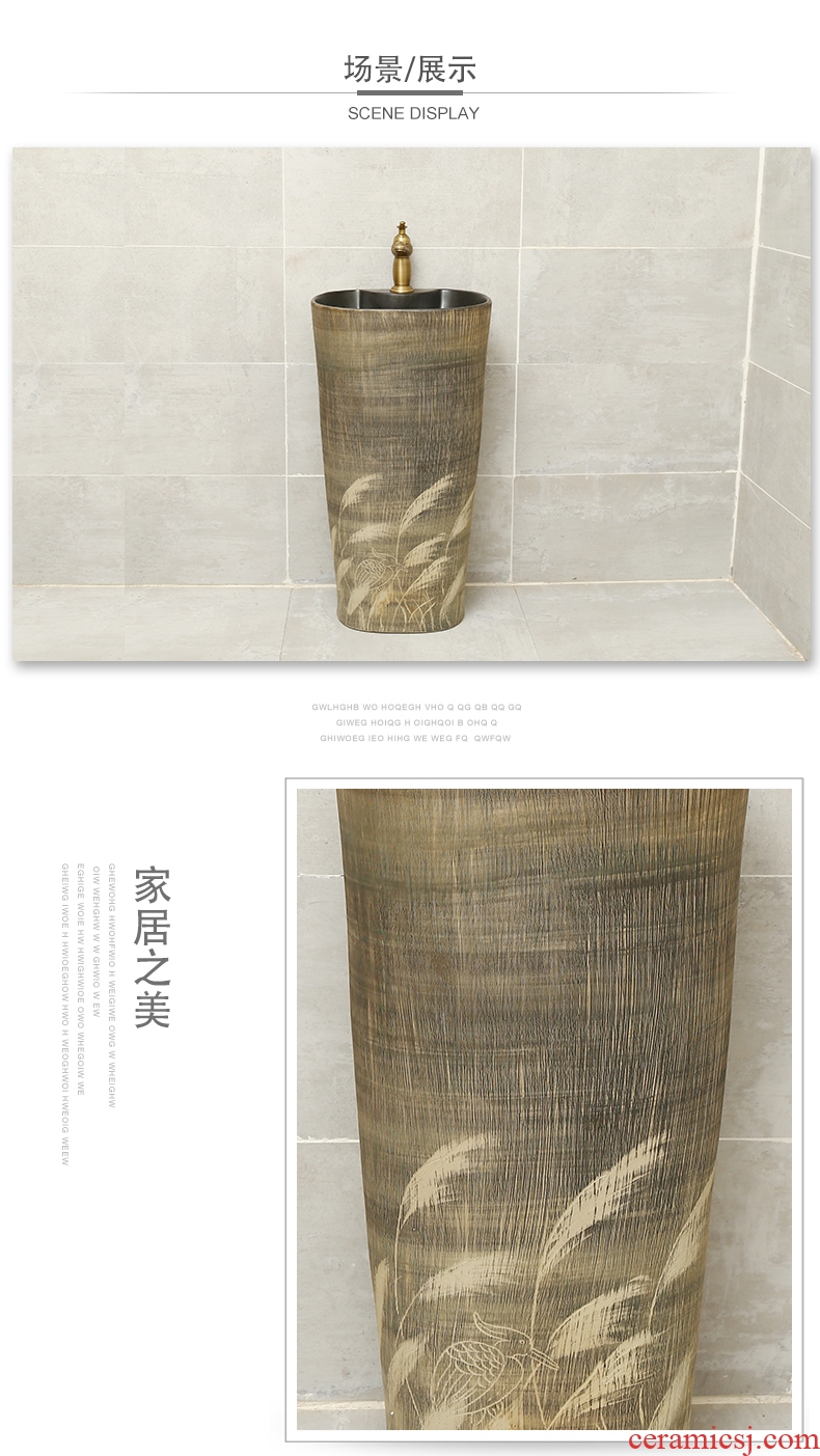 Ceramic one-piece pillar basin of Chinese style restoring ancient ways the sink console home large oval wash basin pool in the hotel