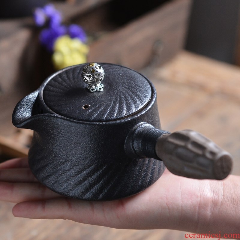 Bo yiu side long handle pot of kung fu tea set coarse pottery teapot single pot of ceramic teapot household retro creative type