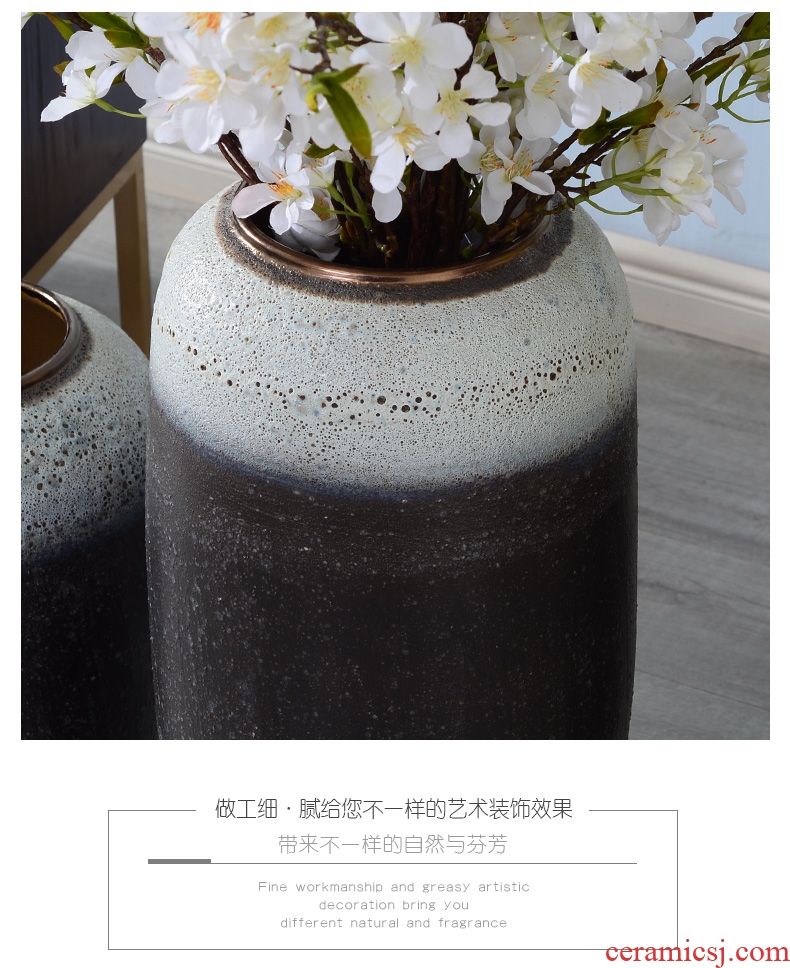 Lou qiao ground vase large Chinese style restoring ancient ways is plugged into the dried coarse pottery villa living room TV ark clay ceramic furnishing articles