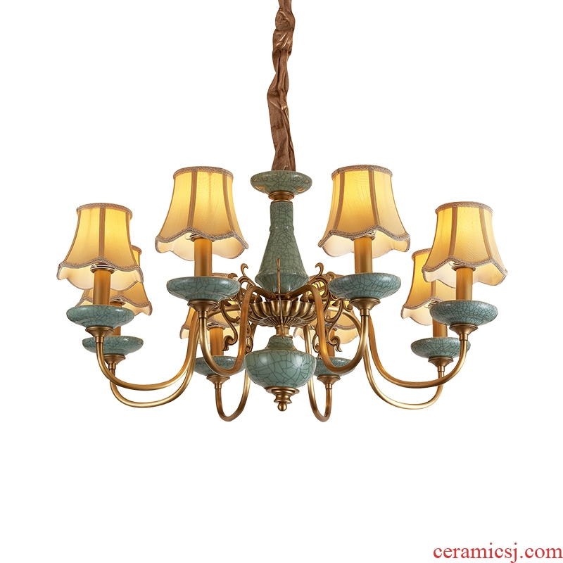 All copper pendant sitting room bedroom lamp study contracted dining-room lamp pure copper ceramic villa luxury european-style lamps and lanterns