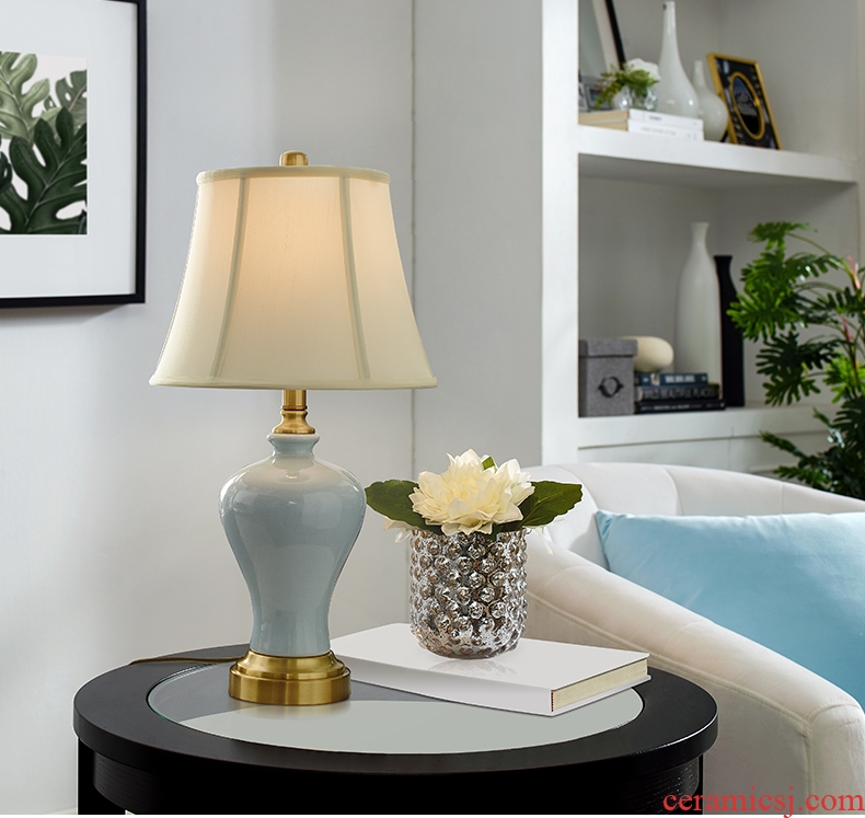 American desk lamp bedside lamp is contracted and contemporary bedroom decoration lamp light the luxury of jingdezhen ceramic ice crack warmth