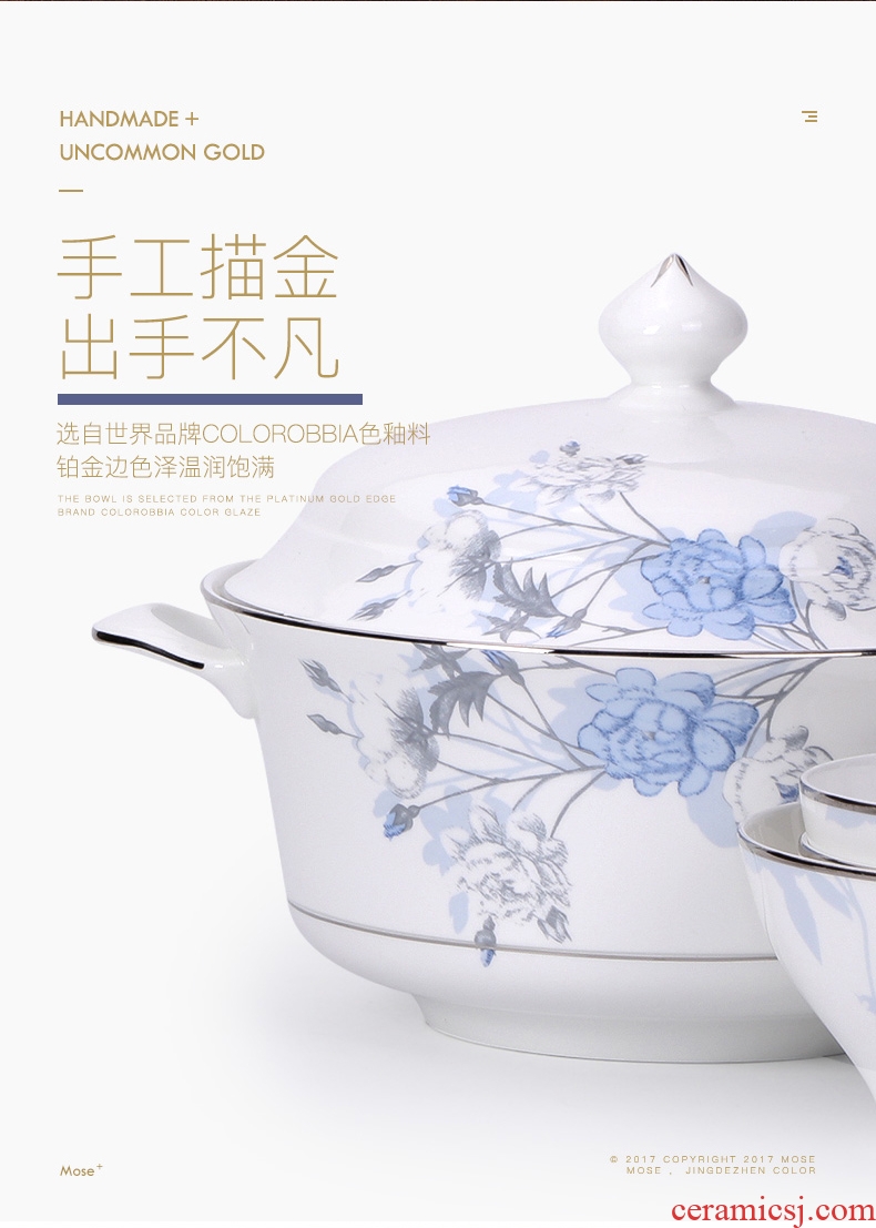 Chinese style household bone porcelain tableware suit creative craft colour porcelain dishes suit QingHuan ceramic bowl plate