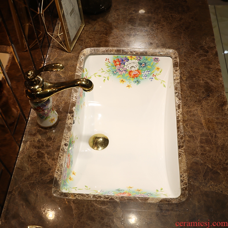 Million birds undercounter lavabo ceramic square rectangular flat embedded basin bathroom sinks basin