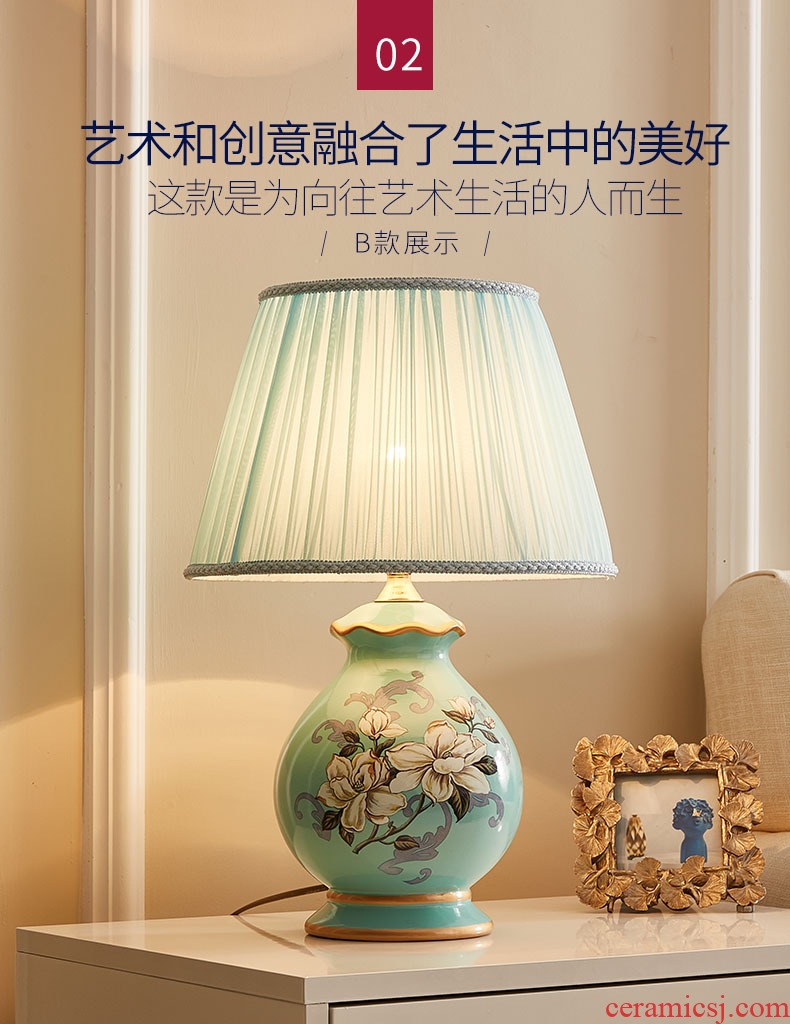 American ceramic desk lamp contracted and contemporary bedroom berth lamp creative nightstand european-style sweet romance warm light decoration