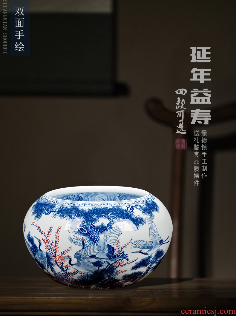 Blue and white porcelain of jingdezhen ceramics hand-painted double cylinder sitting room decoration gift collection exhibition hall study furnishing articles