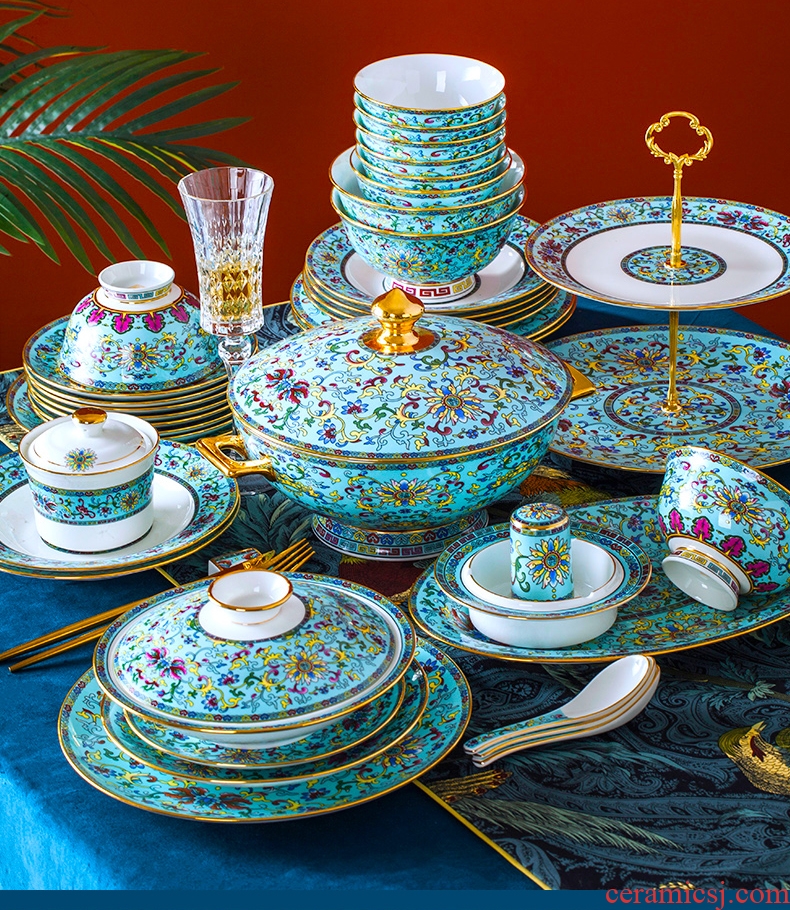Fire color - home dishes suit high-grade bone China tableware dishes Chinese jingdezhen ceramics colored enamel dishes