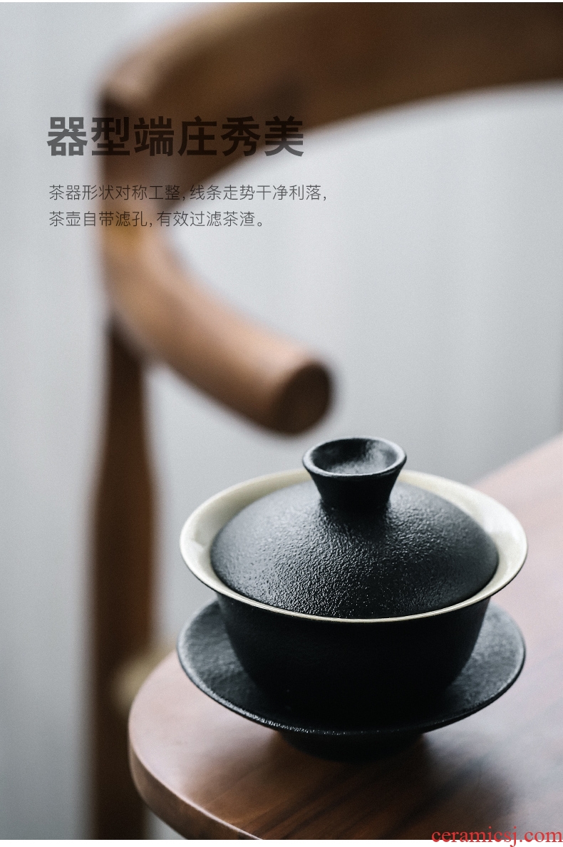 Three thousand household tureen tea cups of black tea village set ceramic teapot kung fu tea set contracted dry tea tray