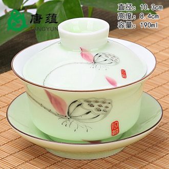 Tang aggregates tureen ceramic cups large single three white porcelain kung fu tea set of jingdezhen tea bowl violet arenaceous celadon
