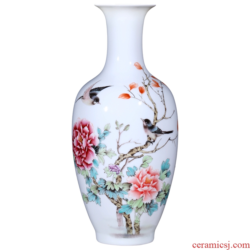 Jingdezhen ceramics hand-painted powder enamel vase Chinese style living room porch TV ark flower adornment furnishing articles